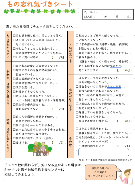 もの忘れ気づきシート